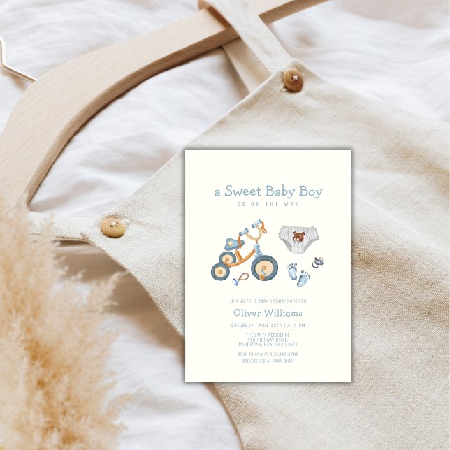 Convite de Chá de Bebê Ursinho de Pelúcia de Bicic (Bicycle Teddy Bear Toys Nursery Baby Shower Invitation)