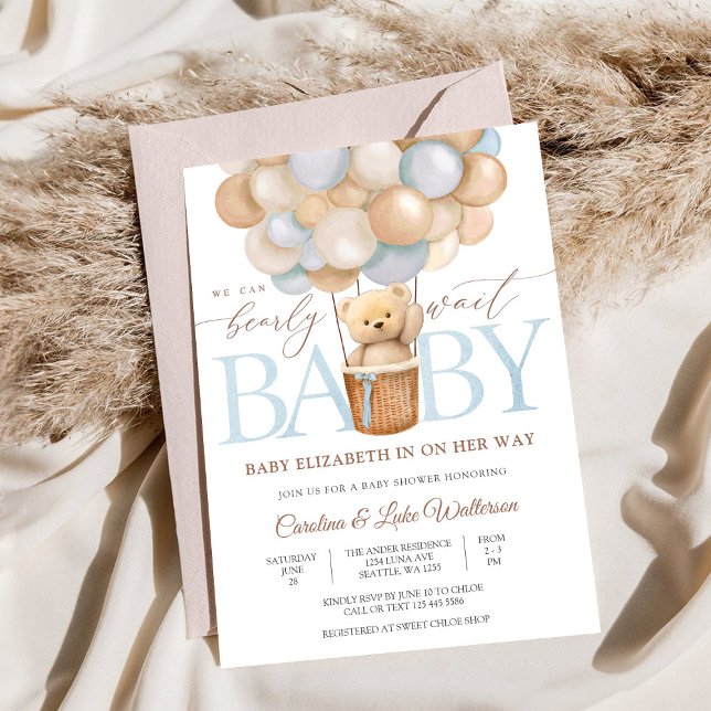 Convite de Chá de Bebê Urso de Balão Pastel (Criador carregado)