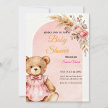 Convite de Chá de Bebê Urso de Pelúcia