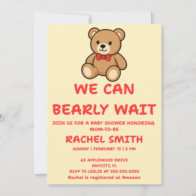 Convite de Chá de Bebê Urso de Pelúcia (Frente)