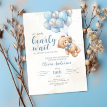 Convite de Chá de Bebê Urso de Pelúcia