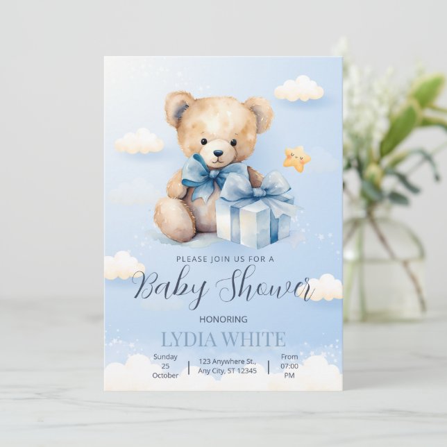Convite de Chá de Bebê Urso de Pelúcia Mal Pode Es (Em pé/Frente)