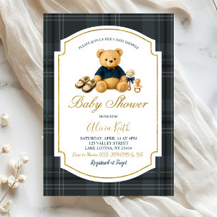 convite de chá de bebê urso luxuoso