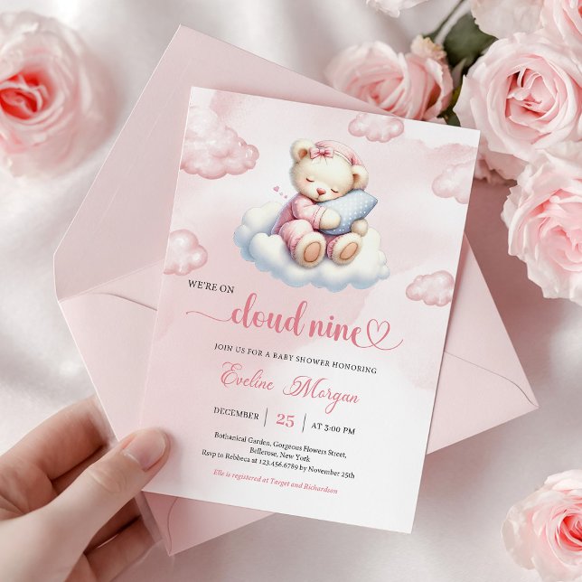 Convite de Chá de Bebê Urso Teddy Adorável Nuvem 9 (Adorable Teddy Bear Baby Shower Invite Cloud 9)
