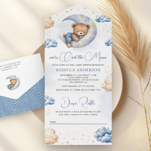 Convite de Chá de Bebê Urso Teddy Azul Adormecido