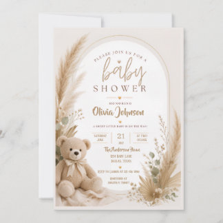 Convite de Chá de Bebê Urso Teddy Boho