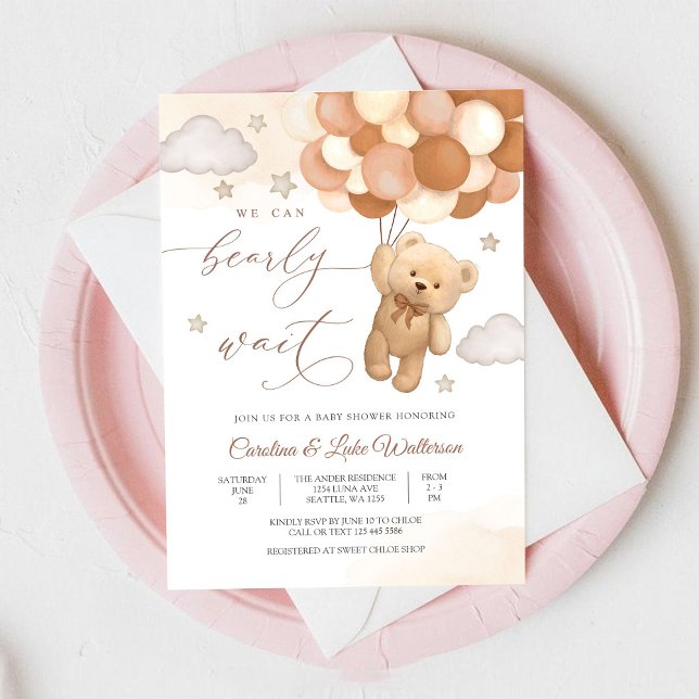 Convite de Chá de Bebê Urso Teddy Fofo (Criador carregado)
