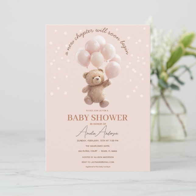 Convite de Chá de Bebê Urso Teddy Fofo com B (Em pé/Frente)
