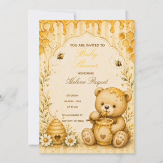 Convite de Chá de Bebê Urso Teddy Mel