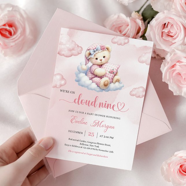 Convite de Chá de Bebê Urso Teddy Precioso Nuvem 9 (Precious Teddy Bear Baby Shower Invite Cloud 9)