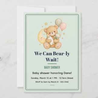 Convite de Chá de Bebê Urso Teddy Sage - Mal Podem