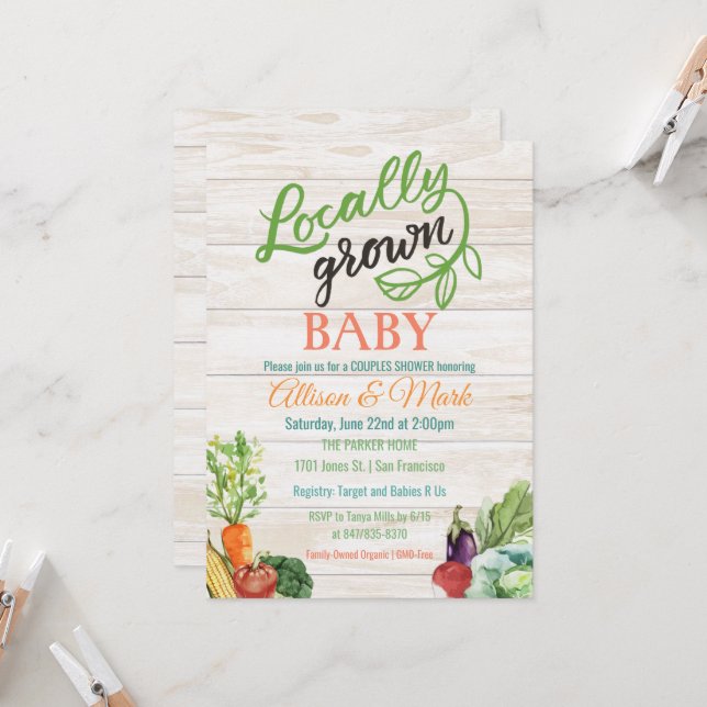 Convite de Chá de Bebê Vegetariano de Produtos Loc (Frente/Verso In Situ)