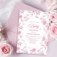 Convite de Chá de Bebê Vintage Blush Rosa Toile Ro