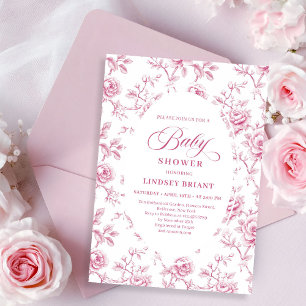 Convite de Chá de Bebê Vintage Blush Rosa Toile Ro