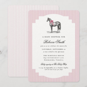 Convite de Chá de Bebê Vintage Equino Rosa Menina
