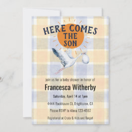 Convite de Chá de Bebê Xadrez Aquarela Âmbar 010 B