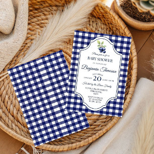 Convite de Chá de Bebê Xadrez Azul Doce de Frutas