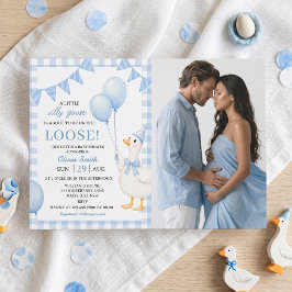 Convite de Chá de Bebê Xadrez Azul Silly Goose