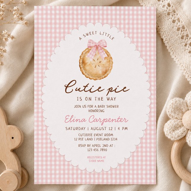 Convite de Chá de Bebê Xadrez Rosa Cutie Pie (Criador carregado)