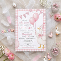 Convite de Chá de Bebê Xadrez Rosa Silly Goose