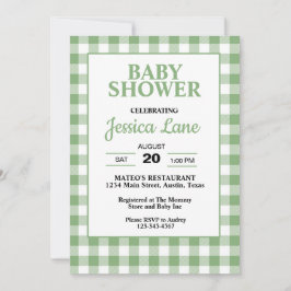 Convite de Chá de Bebê Xadrez Verde Gingham