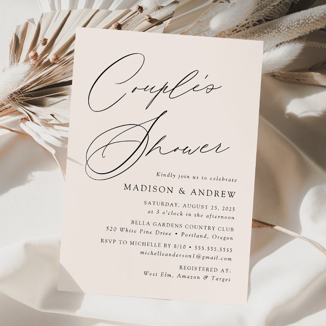 Convite de Chá de Casal Creme com Letra Elegante M (Criador carregado)