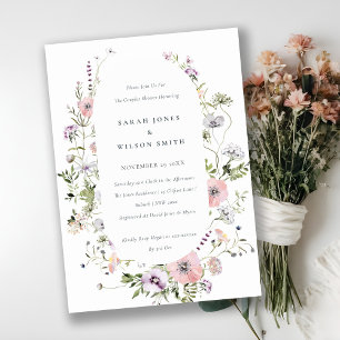 Convite de Chá de Casal Flor de Lilás Rosa Claro