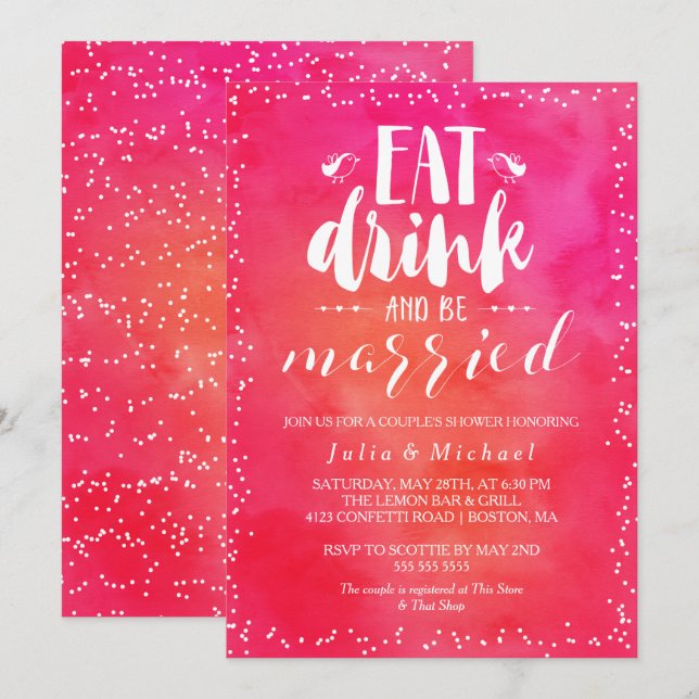 Convite de Chá de Casal Watercolor Eat Drink & Be  (Frente/Verso)