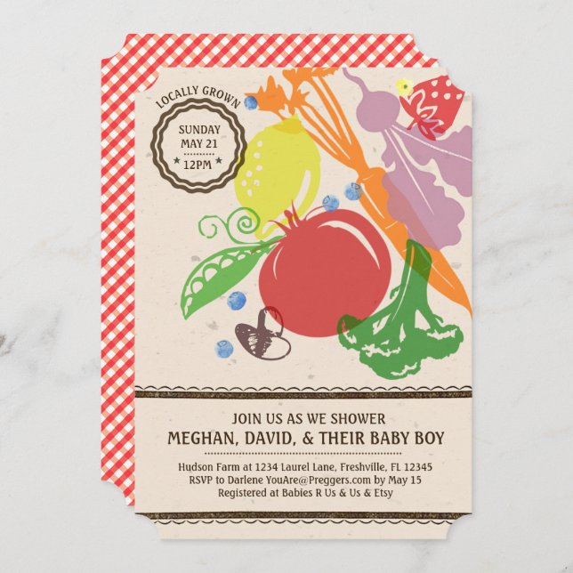 Convite de Chá de fraldas criado localmente (Frente/Verso)