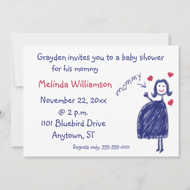 Convite De Chá de fraldas De Desenho Crayon De Cri (Frente)