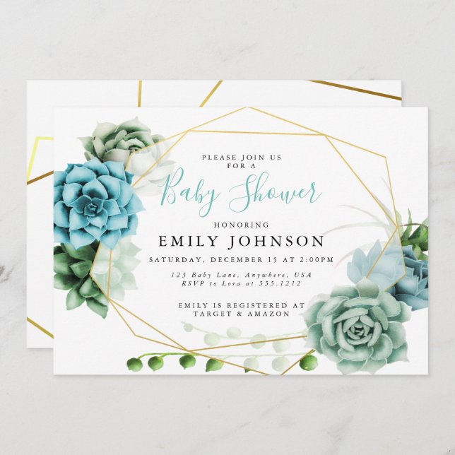 Convite de Chá de fraldas de Sucultura (Frente/Verso)