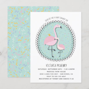 Convite de Chá de fraldas Flamingo desenhado à mão