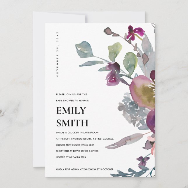 CONVITE DE CHÁ DE FRALDAS FLORAL LILAC PURPLE (Frente)