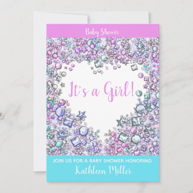 CONVITE DE Chá de fraldas Gemstone Girl | Custom T (Frente)