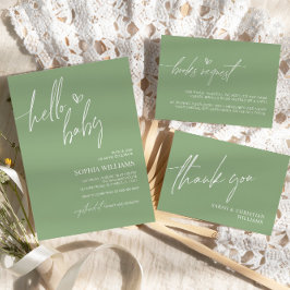 Convite de Chá de fraldas Minimalista Verde Sage