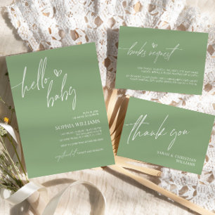 Convite de Chá de fraldas Minimalista Verde Sage