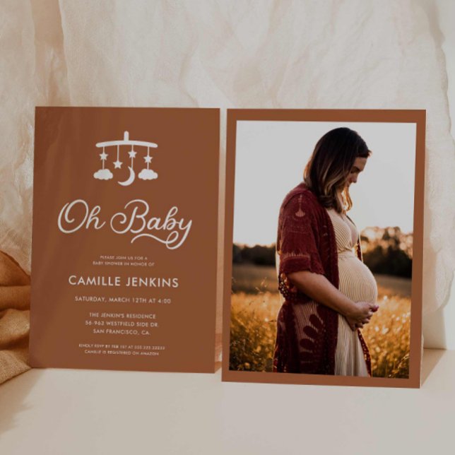 Convite de Chá de fraldas Mínimo Moderno (Modern Minimal Oh Baby Shower Photo Invitation)