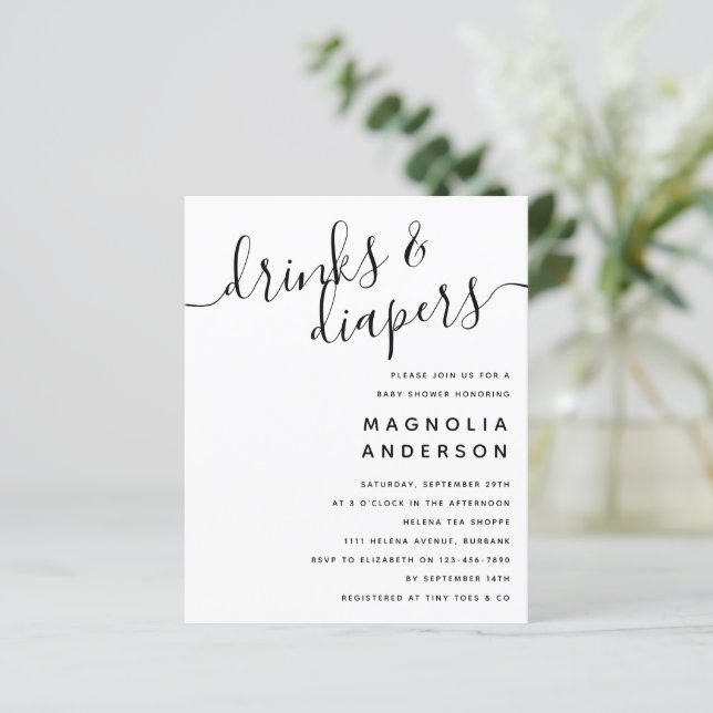 Convite de Chá de fraldas Moderno de Orçamento (Em pé/Frente)