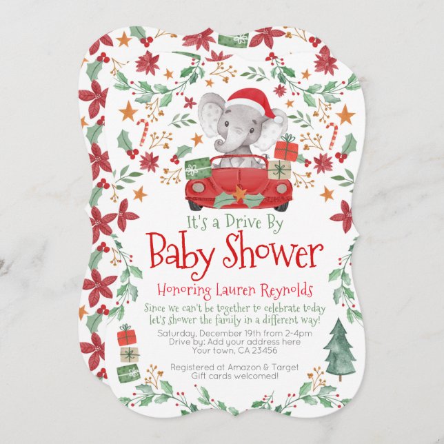 Convite De Chá de fraldas Para A Condução De Elefa (Frente/Verso)