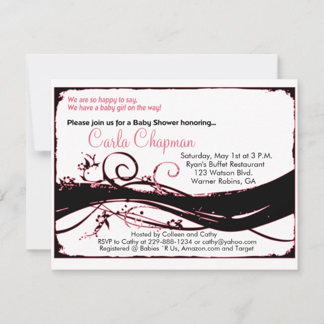 Convite de Chá de fraldas para Menina (Frente)