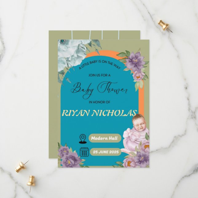 Convite de chá de fraldas para Menina ou Menino (Frente/Verso In Situ)