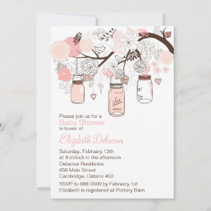 Convite de Chá de fraldas Pink Mason Jars & Loveb