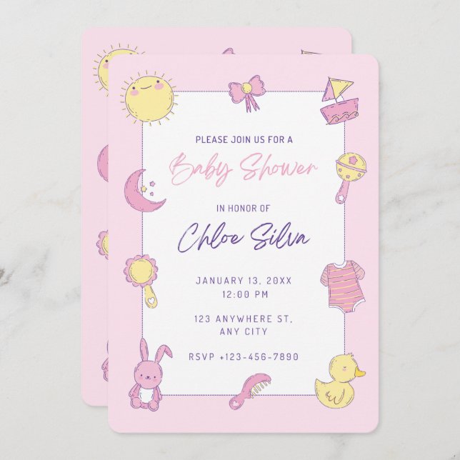 Convite de Chá de fraldas Rosa Cujo  (Frente/Verso)