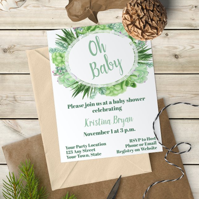 Convite de Chá de fraldas Suculto (Criador carregado)