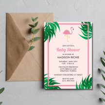 Convite de Chá de fraldas Tropical Flamingo Rosa