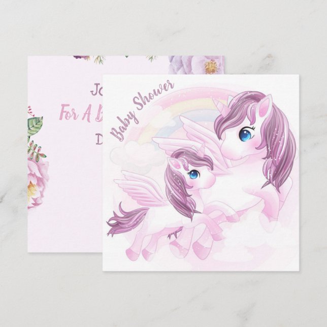 Convite de Chá de fraldas Unicorn (Frente/Verso)