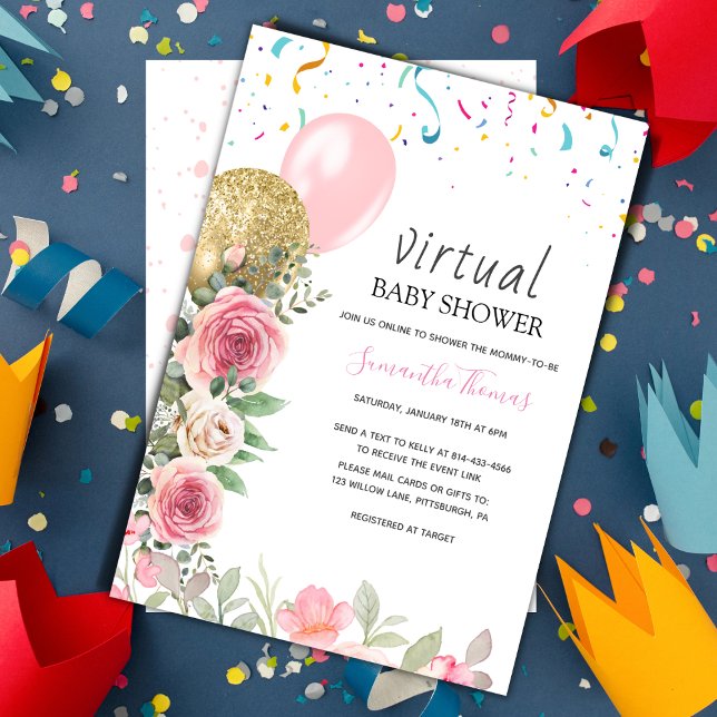 Convite de chá de fraldas virtual Floral (Criador carregado)