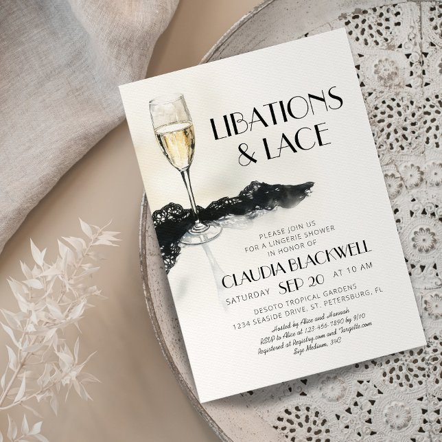 Convite de Chá de Lingerie Champagne de Renda (Criador carregado)