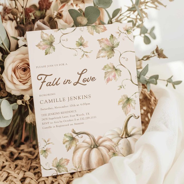 Convite de Chá de Noiva Abóbora para se Apaixonar (Fall in Love Pumpkin Bridal Shower Invitation)