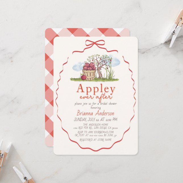 Convite de Chá de Noiva Appley Ever After Apple Tr (Frente/Verso In Situ)